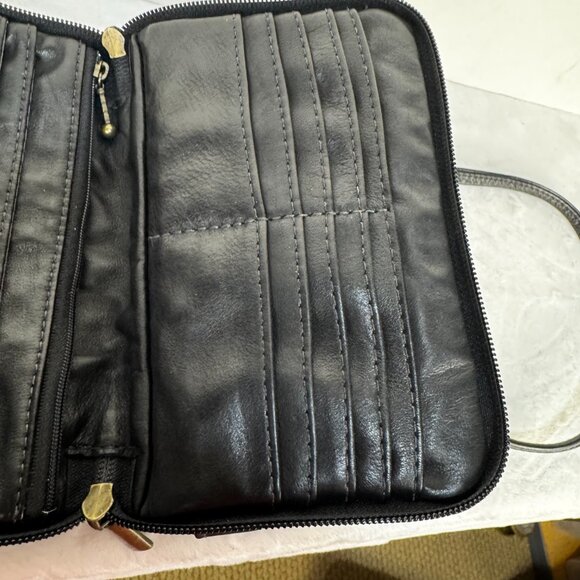 Atelier V Cuir Brown Black Daisy Embossed Leather Shoulder Wallet Clutch Purse W - Picture 9 of 16